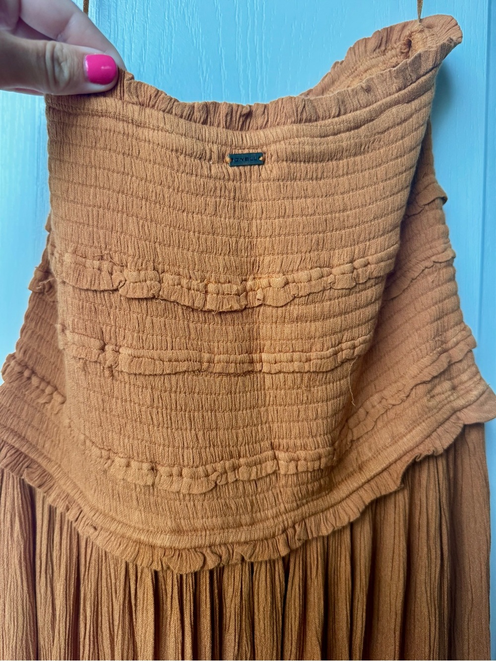 O'Neill Strapless Smocked Maxi Dress in Burnt Orange - Picture 5 of 6